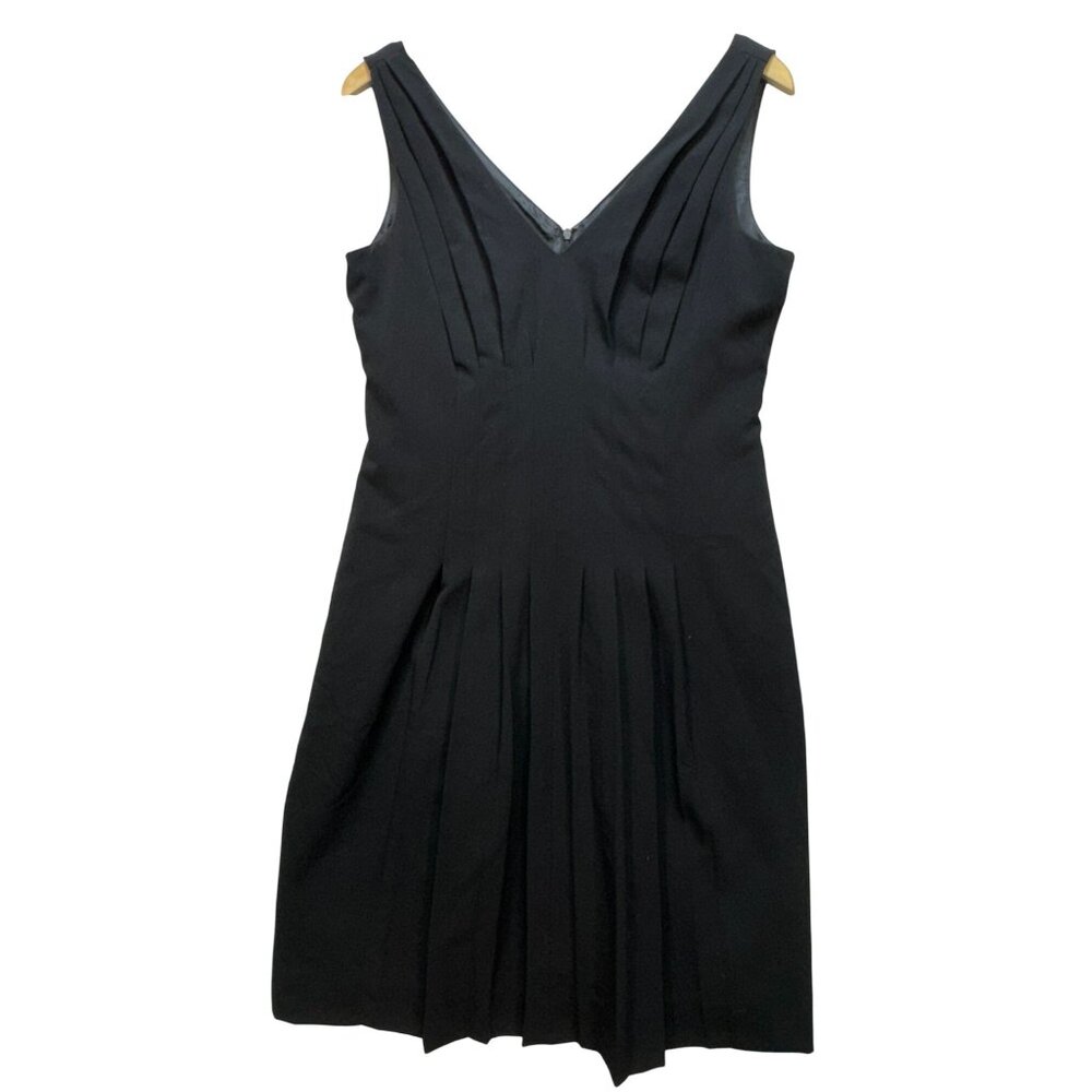 Calvin Klein Midi Sheath Party Dress Size 10 Black Pleated  Sleeveless V-Neck